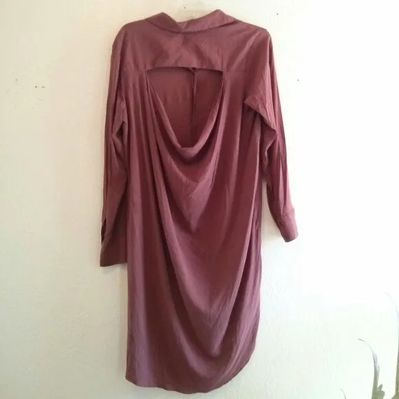 Cut Out Back Cowl/Draped Shirt Dress/Duster- Size M