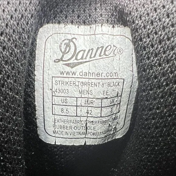 Danner Men's Size 8.5 Striker Torrent 8&quot; Black Leather Gore-Tex Waterproof Boots