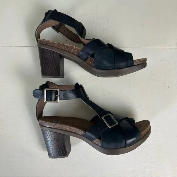 DANSKO- Dominique Sandal Black Espadrille Clog Leather Buckle
