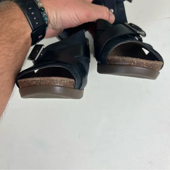 DANSKO- Dominique Sandal Black Espadrille Clog Leather Buckle
