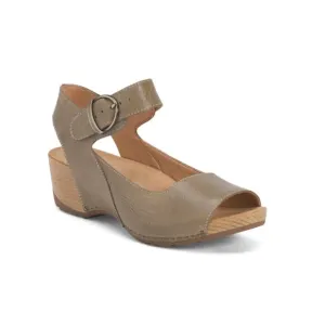 DANSKO Khaki Tiana Leather Comfort Wedge Sandals