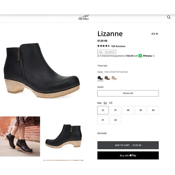 Dansko Lizanne Size 40 Black Oiled Leather Zip Ankle Boots 9.5