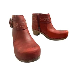 Dansko Mina Bootie Clogs Burgundy Red Ankle Booties with Wooden Heel Size 39