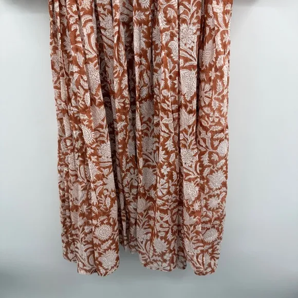 Daughters of India Kyra Half Sleeve Flowy Midi Floral Dress Sz XS in Caramel NEW
