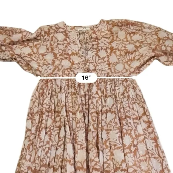 Daughters of India Kyra Half Sleeve Flowy Midi Floral Dress Sz XS in Caramel NEW