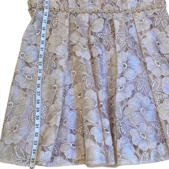 Decode 1.8 Champagne Dress 18 18W Plus  bead floral Formal Cocktail Cream Pearl