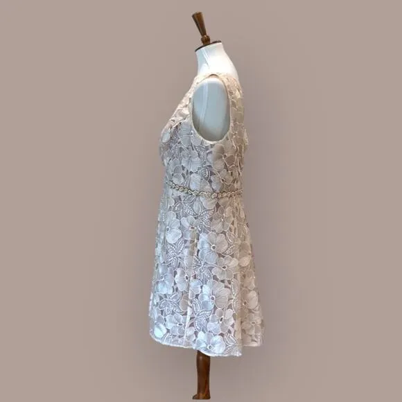 Decode 1.8 Champagne Dress 18 18W Plus  bead floral Formal Cocktail Cream Pearl