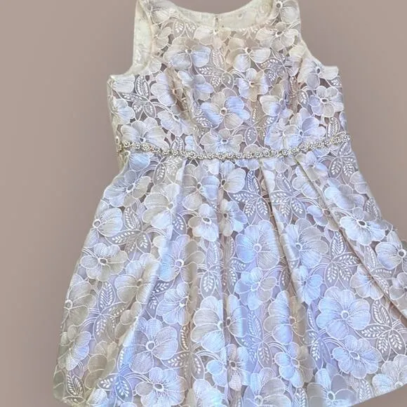 Decode 1.8 Champagne Dress 18 18W Plus  bead floral Formal Cocktail Cream Pearl