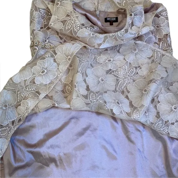 Decode 1.8 Champagne Dress 18 18W Plus  bead floral Formal Cocktail Cream Pearl