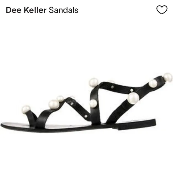 DEE KELLER leather brown tan sandals with faux beaded pearls flats size 38