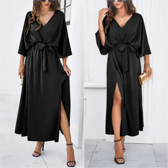 Delaney Dual Slit Dress - Black