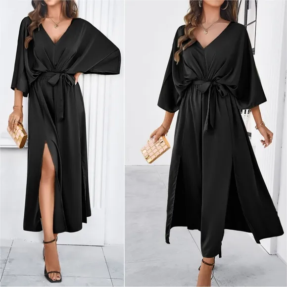 Delaney Dual Slit Dress - Black