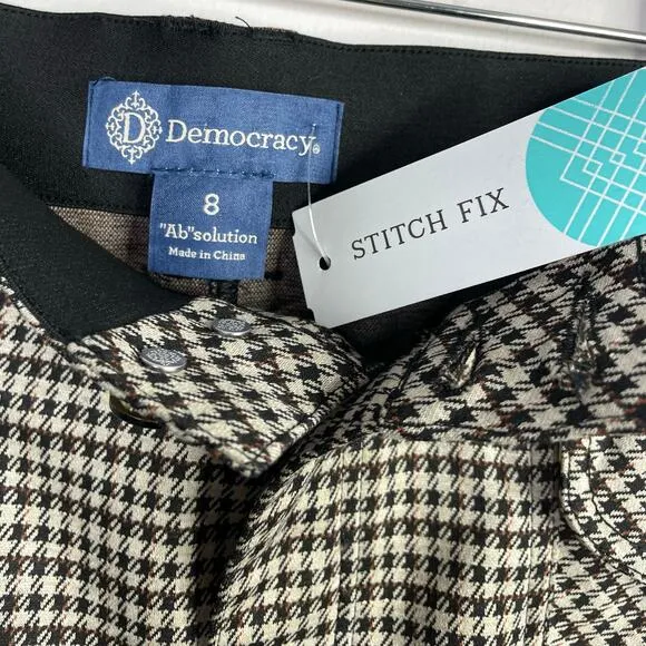 Democracy Ab-Solution Madeleine Houndstooth Ponte Knit Utility Short Skirt 8 new