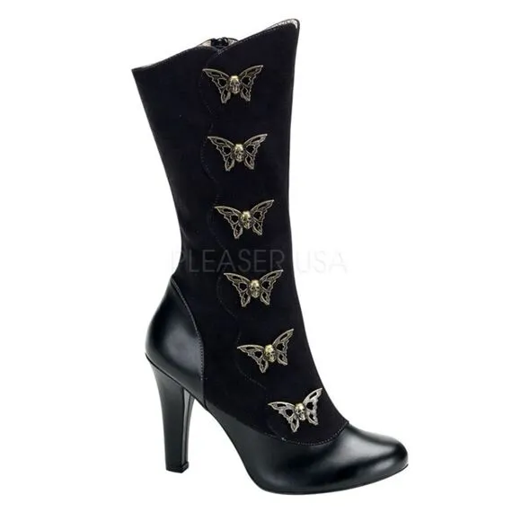Demonia Women's Steampunk Skull &amp; Butterfly Boots Black Size 6.5 Mid-Calf