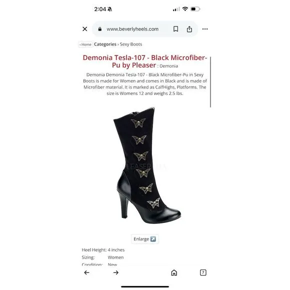 Demonia Women's Steampunk Skull &amp; Butterfly Boots Black Size 6.5 Mid-Calf