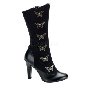 Demonia Women's Steampunk Skull &amp; Butterfly Boots Black Size 6.5 Mid-Calf