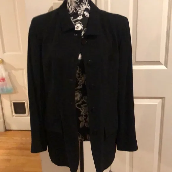 DKNY by DONNA KAREN NEW YORK size 10 black wool blend jacket hip length TTS