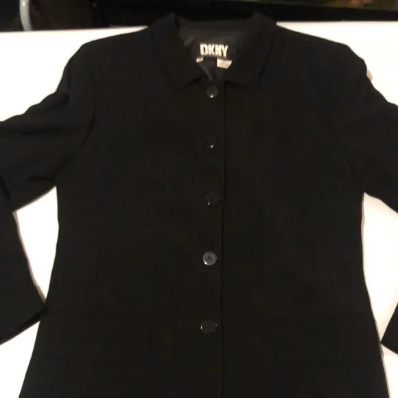 DKNY by DONNA KAREN NEW YORK size 10 black wool blend jacket hip length TTS