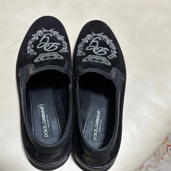 Dolce &amp; Gabbana Black and Silver Embroidered Loafers uk 9.5 us 10.5
