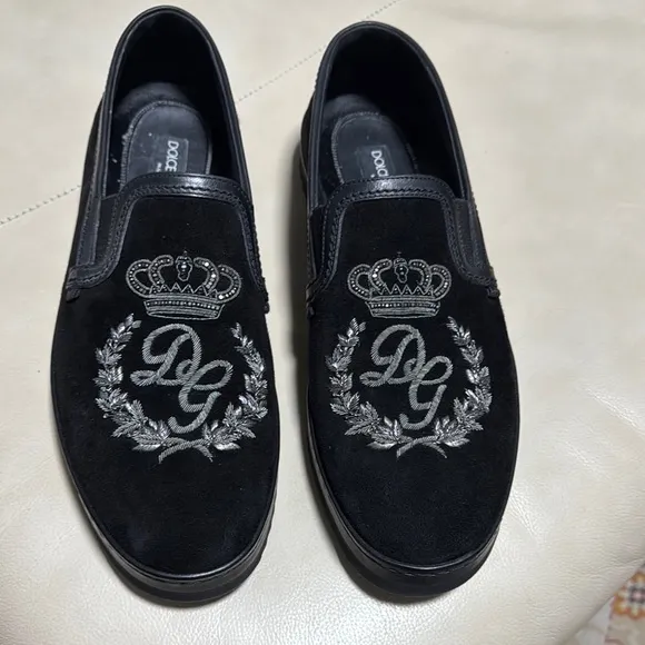 Dolce &amp; Gabbana Black and Silver Embroidered Loafers uk 9.5 us 10.5