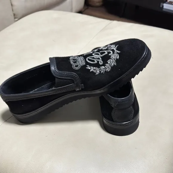Dolce &amp; Gabbana Black and Silver Embroidered Loafers uk 9.5 us 10.5