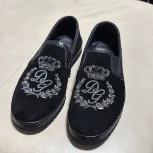 Dolce &amp; Gabbana Black and Silver Embroidered Loafers uk 9.5 us 10.5