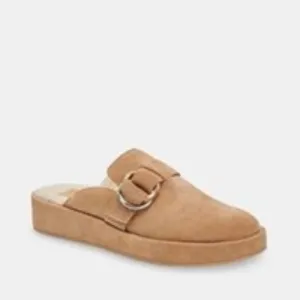 Dolce Vita Astor Plush Flats Suede Faux Fur Slip On Clogs Desert Beige Size 7.5