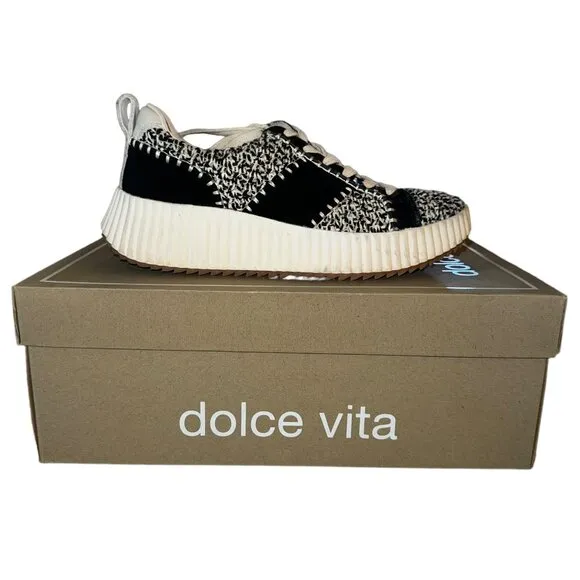 Dolce Vita Dolley Woven Sneakers In Black &amp; White Size 7.5