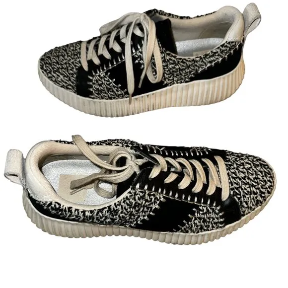 Dolce Vita Dolley Woven Sneakers In Black &amp; White Size 7.5