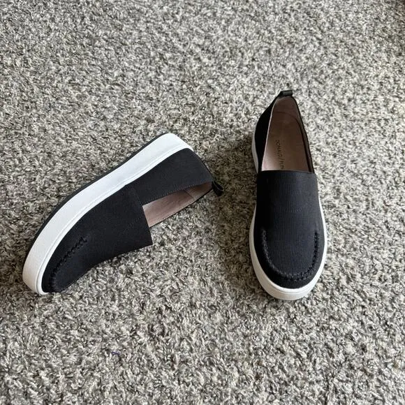 Donald J Pliner Cory Platform Slip On Sneakers Shoe Size 8 M Black Stretch Knit