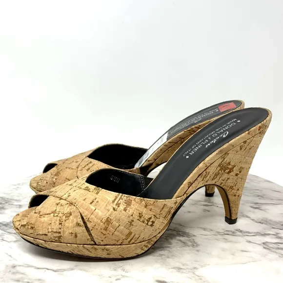 Donald J Pliner Couture Zip Peep Toe Cork Mule Pump 8.5 Narrow Coastal Grandma