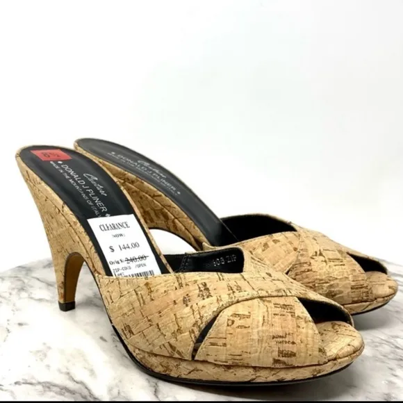 Donald J Pliner Couture Zip Peep Toe Cork Mule Pump 8.5 Narrow Coastal Grandma