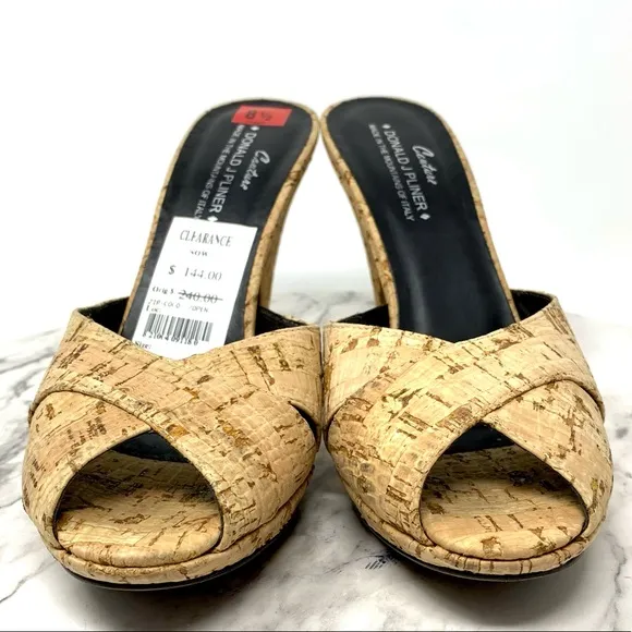 Donald J Pliner Couture Zip Peep Toe Cork Mule Pump 8.5 Narrow Coastal Grandma