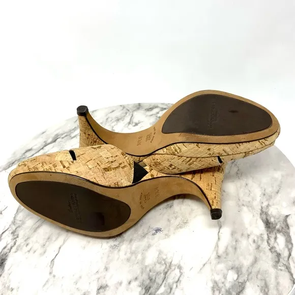 Donald J Pliner Couture Zip Peep Toe Cork Mule Pump 8.5 Narrow Coastal Grandma