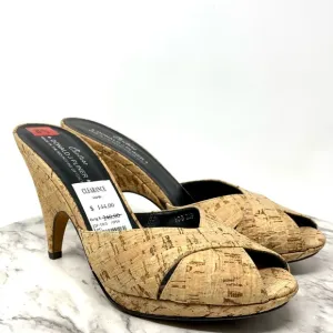 Donald J Pliner Couture Zip Peep Toe Cork Mule Pump 8.5 Narrow Coastal Grandma