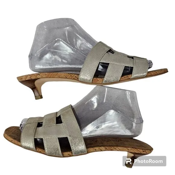 Donald J. Pliner Etta Metallic Gold Slide Mule Kitten Heel 8.5 M