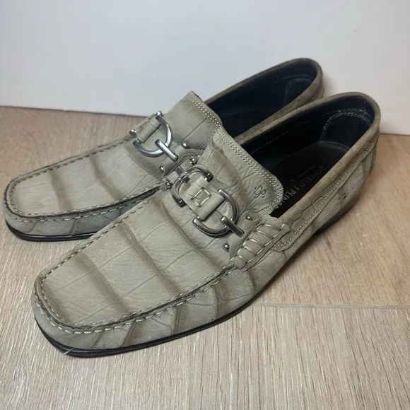 Donald J Pliner Men 8.5 Leather Loafers, Croc Detail Horsebit  Slip On