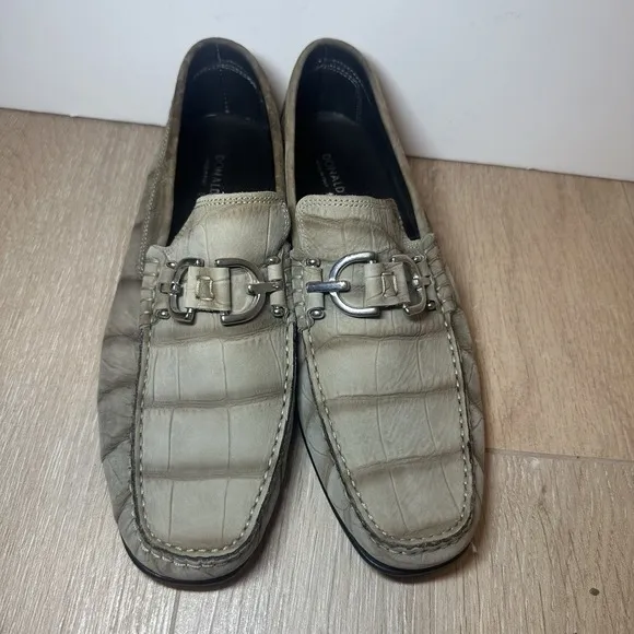 Donald J Pliner Men 8.5 Leather Loafers, Croc Detail Horsebit  Slip On