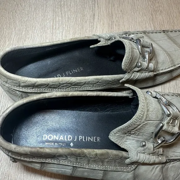 Donald J Pliner Men 8.5 Leather Loafers, Croc Detail Horsebit  Slip On