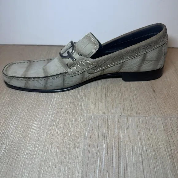 Donald J Pliner Men 8.5 Leather Loafers, Croc Detail Horsebit  Slip On