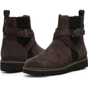 Donald Pliner Captain Boots Suede Buckled Lug Sole Booties Dark Brown Size 8 NEW
