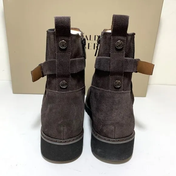 Donald Pliner Captain Boots Suede Buckled Lug Sole Booties Dark Brown Size 8 NEW
