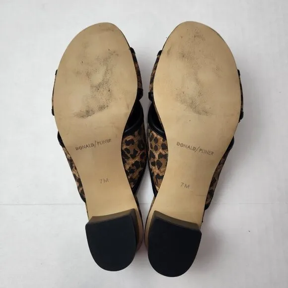 Donald Pliner Mally Mule Slide Womens 7 M Brown Black Leopard Cork Block Heel