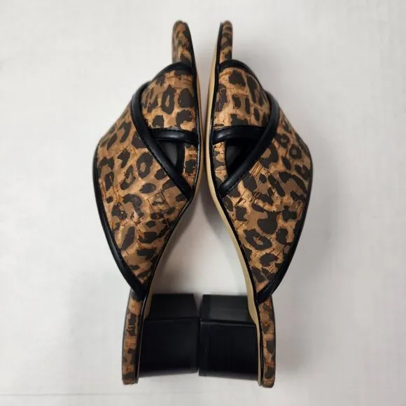 Donald Pliner Mally Mule Slide Womens 7 M Brown Black Leopard Cork Block Heel