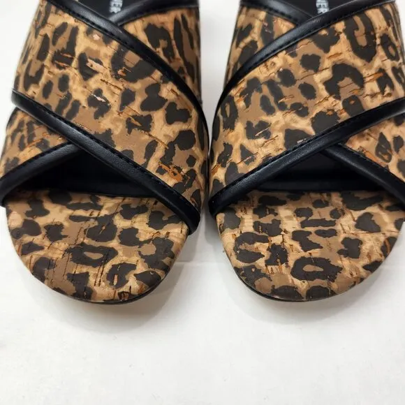 Donald Pliner Mally Mule Slide Womens 7 M Brown Black Leopard Cork Block Heel