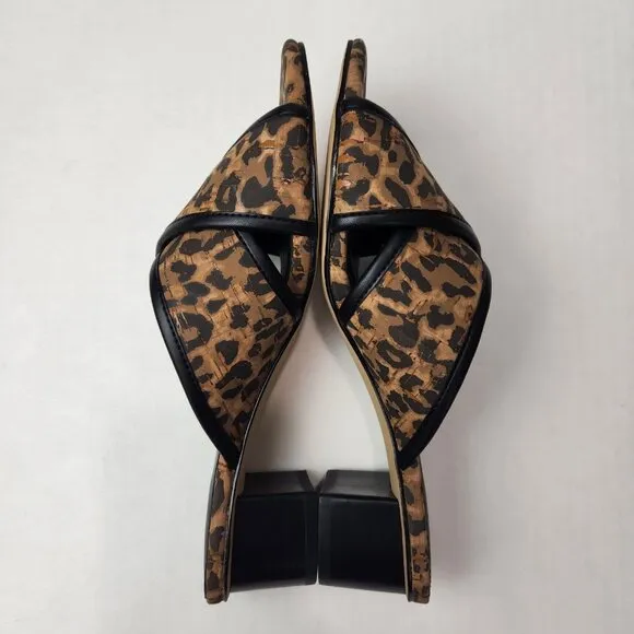 Donald Pliner Mally Mule Slide Womens 7 M Brown Black Leopard Cork Block Heel