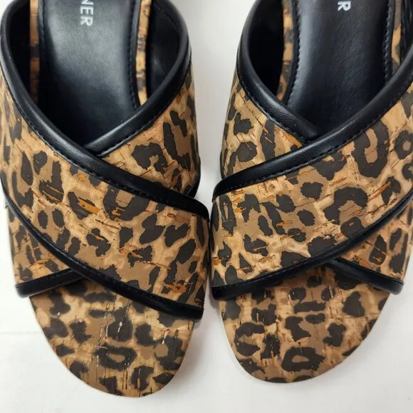 Donald Pliner Mally Mule Slide Womens 7 M Brown Black Leopard Cork Block Heel