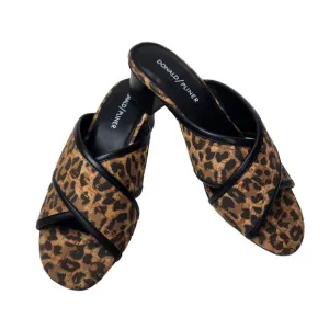 Donald Pliner Mally Mule Slide Womens 7 M Brown Black Leopard Cork Block Heel