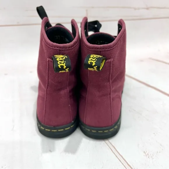 Dr Doc Martens Burgundy Red Canvas Shoreditch Lace Up Airwave Combat Boots