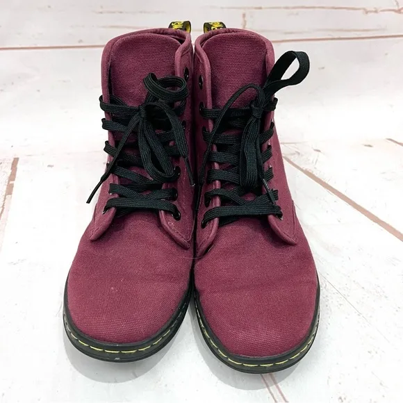 Dr Doc Martens Burgundy Red Canvas Shoreditch Lace Up Airwave Combat Boots